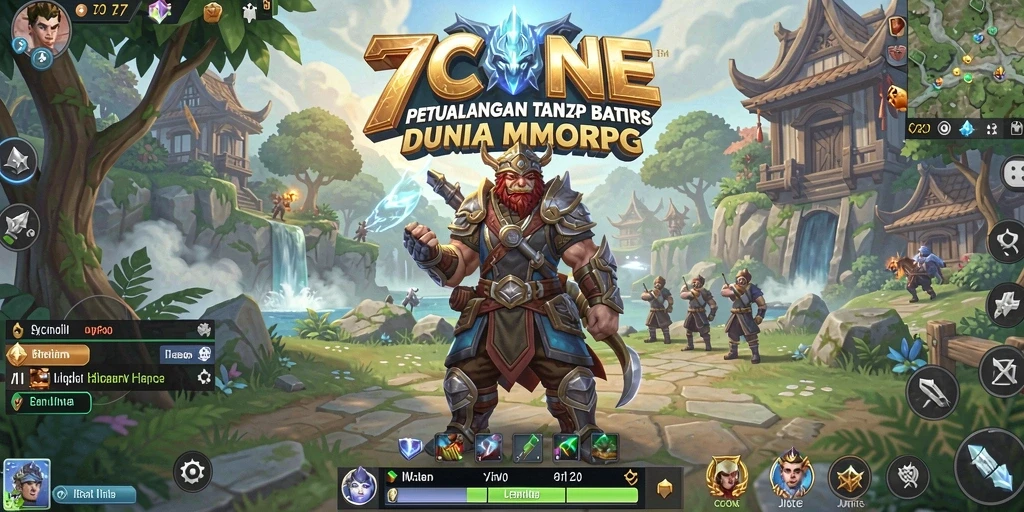 Screenshot gameplay 7CONE menunjukkan pertarungan epik dan eksplorasi dunia yang luas.