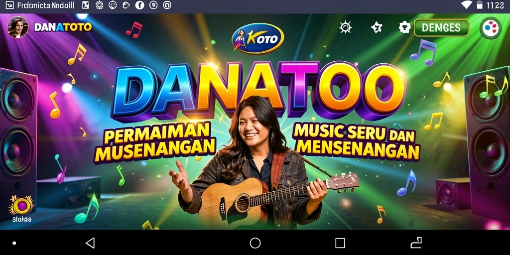 Tampilan gameplay DANATOTO yang penuh warna dan interaktif saat bermain musik.