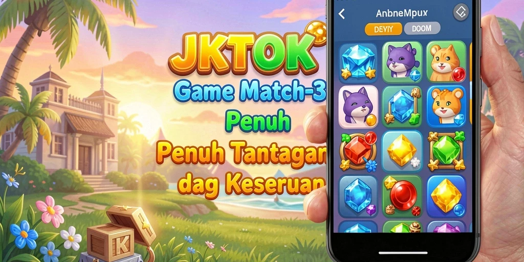 Screenshot JKTOK menampilkan gameplay Match-3 yang seru dan penuh warna.