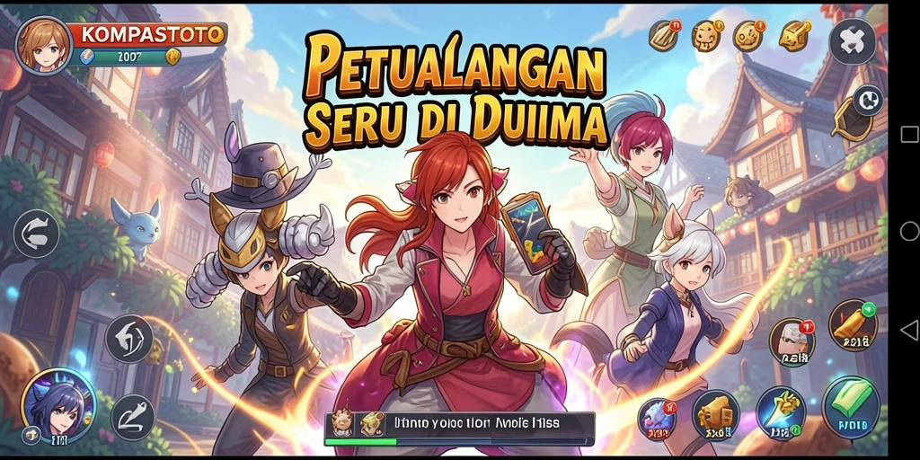 Tampilan gameplay penuh warna dan karakter menarik di KOMPASTOTO.