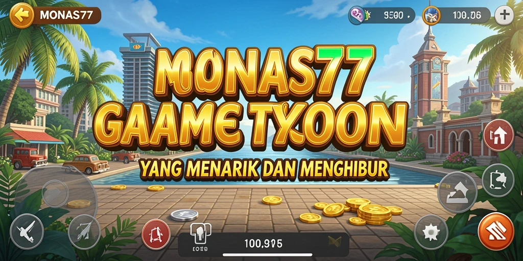 Screenshot utama gameplay MONAS77 yang menampilkan keseruan membangun bisnis.