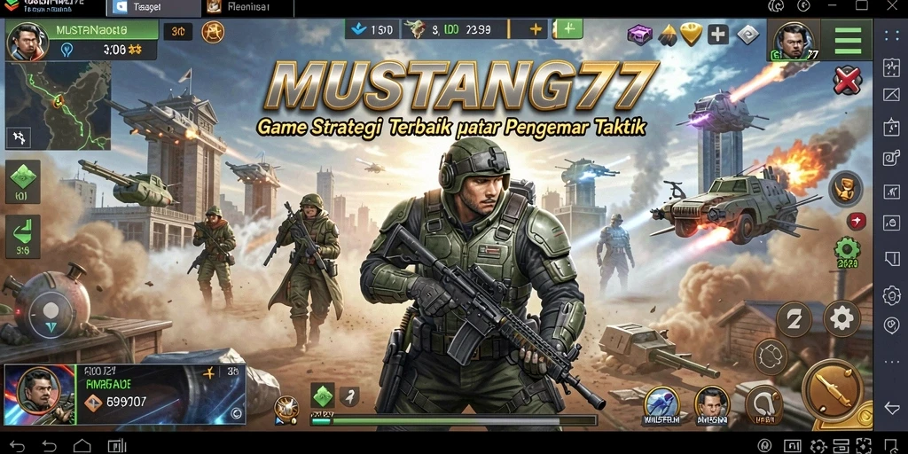 Screenshot gameplay MUSTANG77 yang menunjukkan pertempuran strategi mendalam.