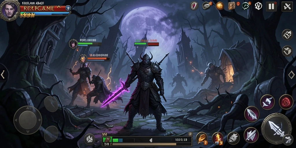 Tangkapan layar RPGAME menampilkan suasana menyeramkan dengan makhluk berkeliaran.