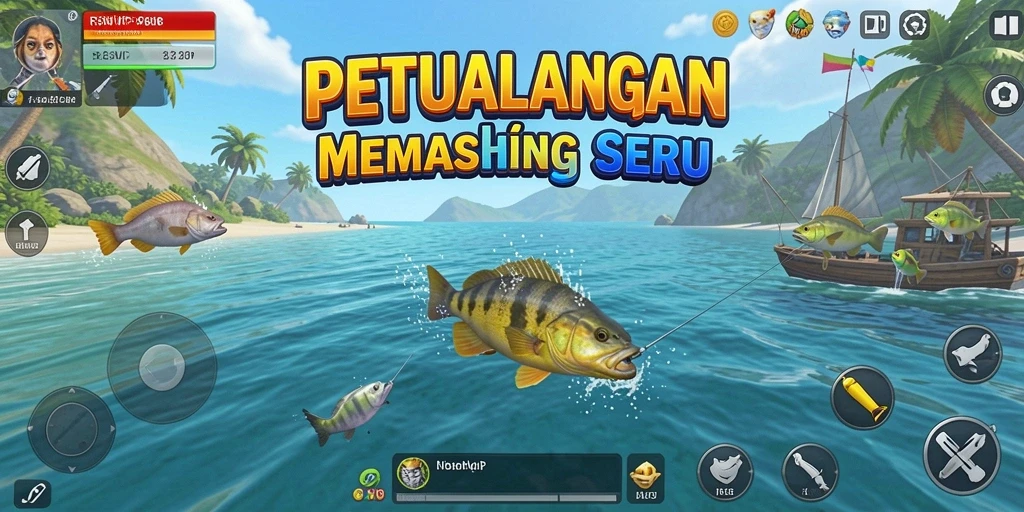Gameplay RSNVIP menunjukkan aksi menangkap ikan di lautan.