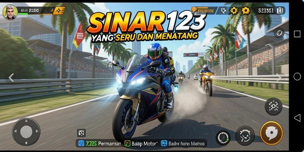 Tangkapan layar gameplay <strong>SINAR123</strong> yang menampilkan aksi balapan motor yang mendebarkan.