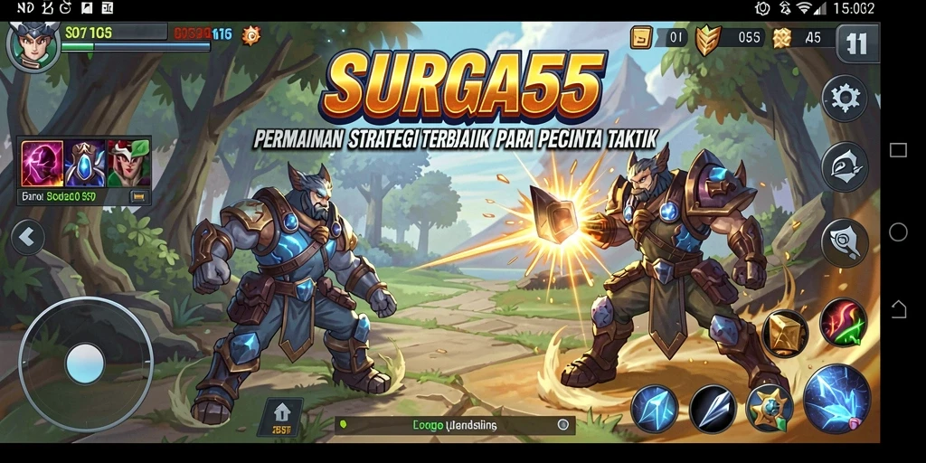 Tangkapan layar gameplay dari SURGA55 yang menampilkan pertempuran strategi.