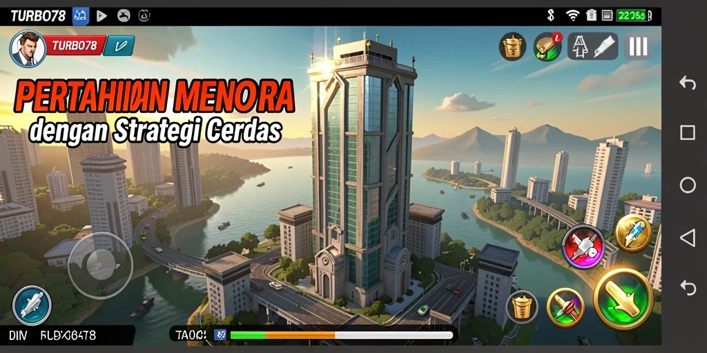 TURBO78 menampilkan aksi seru dalam pertahanan menara.