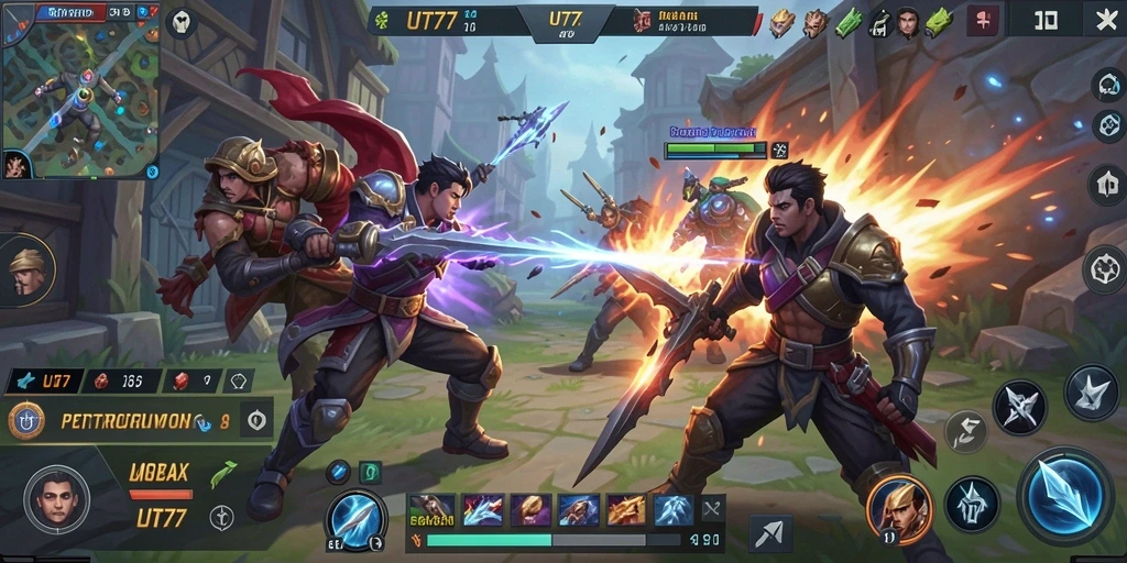 Tampilan gameplay MOBA yang seru dan strategis.