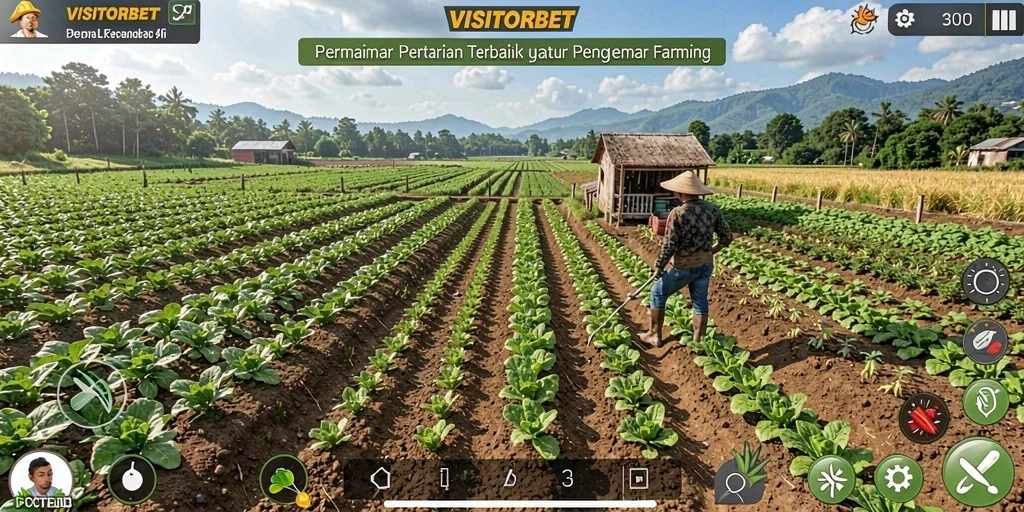 Tampilan gameplay <strong>VISITORBET</strong> yang menampilkan kegiatan bertani yang seru.